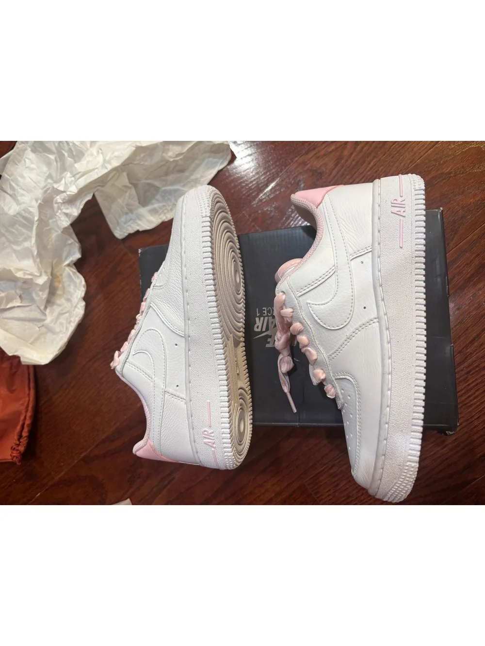 Size 5.5 Nike Air Force 1 Low Pink Velvet Laces (Women's)